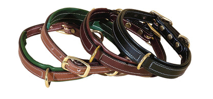 Tory Leather Narrow Padded Dog Collar With Center Dee