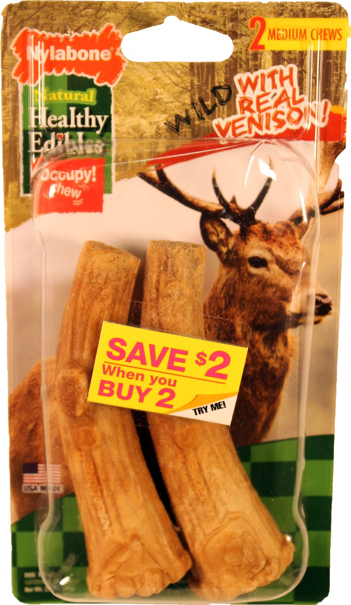 Nylabone Healthy Edibles Edible Antler 2Ct Venison