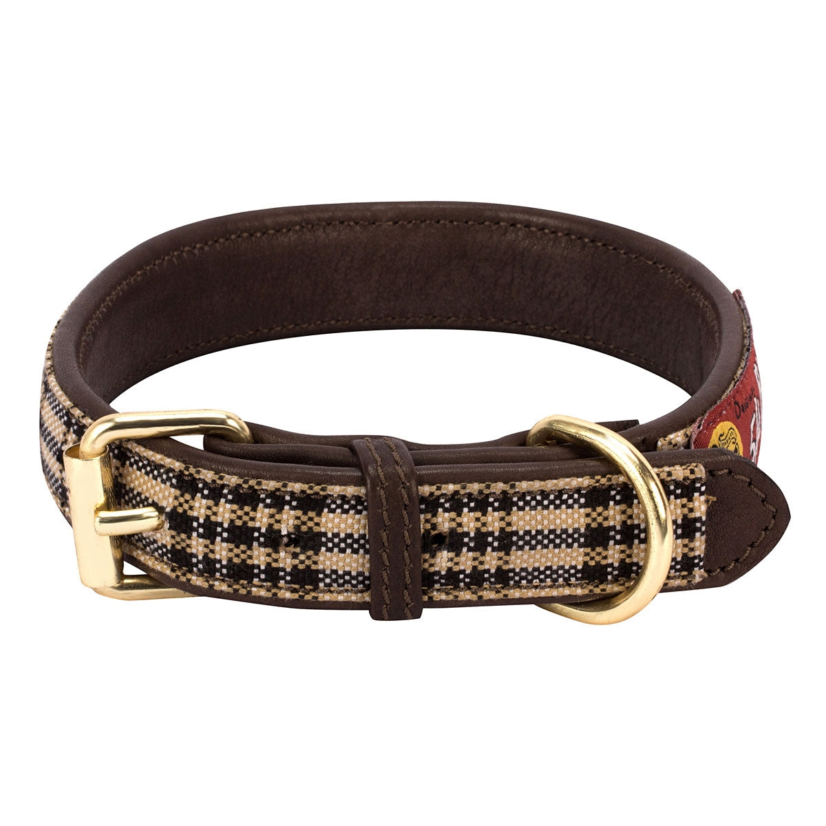 Baker Leather Dog Collar With Baker Plaid Overlay